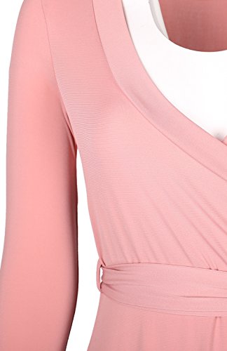 Women's 3/4 Sleeve Deep V-Neck Maxi Faux Wrap Solid Plus Size Dress - color: Mauve-v-neck, size: Medium
