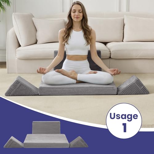 Meditation Cushion, Meditation Mat with Knee Support, Light Grey - color: Light Dark, size: 24X24X2 Inch