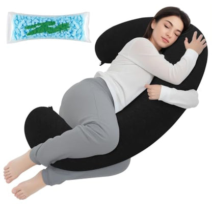 TranquilRelax C Shaped Body Pillow for Side Sleepers, Black-53 * 10" - color: Black, size: 53*10 in