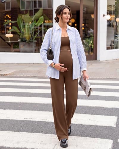 G4Free EverGoing Maternity Pants Over the Belly Pregnancy Work Trousers - color: Dark Coffee, size: Medium