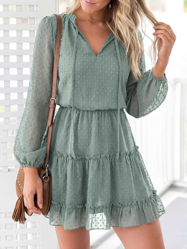 BTFBM Long Sleeve Dress for Women Fall 2026 - color: Dot Green, size: Medium