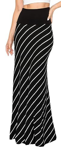 URBAN K Womens Basic Foldable High Waist Regular and Plus Size Maxi Skirts - color: #8, size: Medium