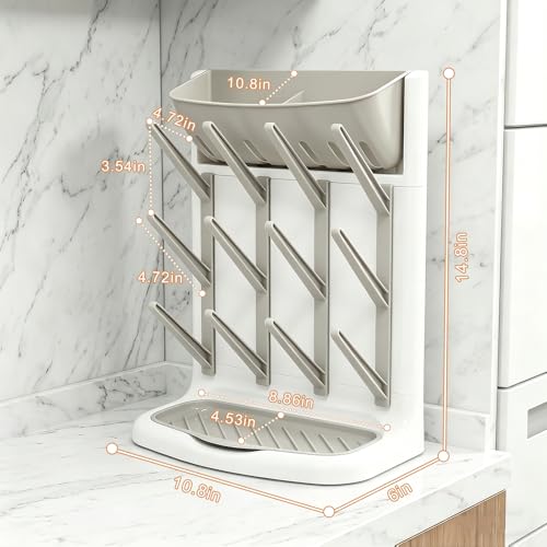 GoMaihe Baby Bottle Drying Rack: Space Saving Vertical Bottle Dryer Holder - color: Beige, size: Upgraded