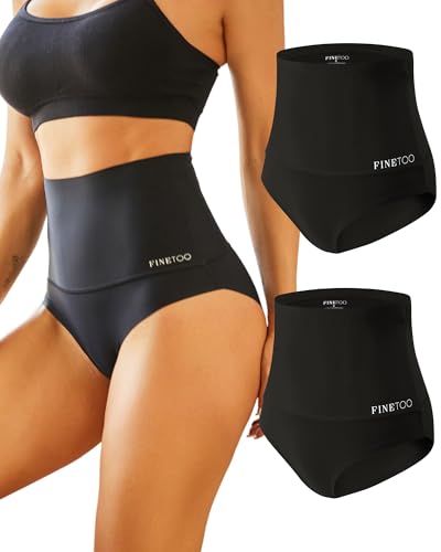 FINETOO Tummy Control Underwear Shapewear for Women Seamless High Waisted Panties Moderate Control Briefs S-3XL - color: B-2pack, size: Medium