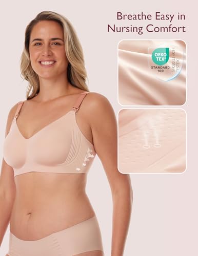 Momcozy Nursing Bra 3.0 Jelly Strip Lift Supprt Seamless Maternity Bra - color: Peach Rose, size: Medium Plus