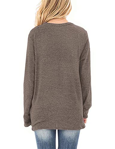 SimpleFun Womens Tops Long Sleeve Shirts V Neck Loose Twist Knot Fall Tunic - color: 02-coffee, size: Medium