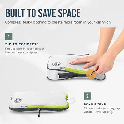 TRIPPED Travel Gear Compression Packing Cubes for Carry-On Travel 6-Pack - color: White and Green, size: 6 Piece