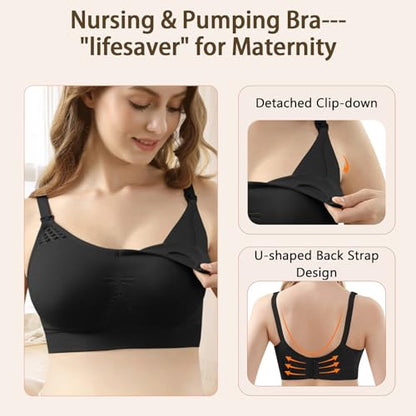 4HOW Pumping Bra Hands Free Nursing Pumping Bra All in One Wireless Padded Maternity Bralette for Large Bust - color: Black, size: XX-Large