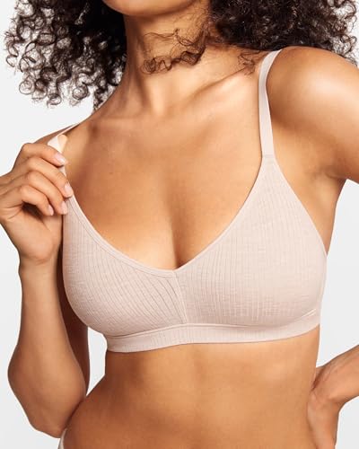 Natrelax Modal Ribbed V Neck Bralette - color: Light Khaki Heather, size: Medium