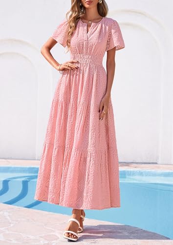 PRETTYGARDEN Womens Maxi Embroidered Wedding Guest Dress - color: Pink, size: Medium