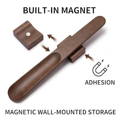 Shoe Horn Long Handle for Seniors Men Women 11.8" Magnetic Base Wall Mounted - color: Walnut