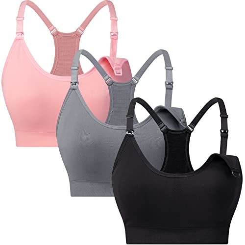 Suekaphin 3 Pack Sports Nursing Bra for Breastfeeding Supportive Bralette Pregnancy Maternity Wirefree Support for Women - color: Sort Nd, size: Medium