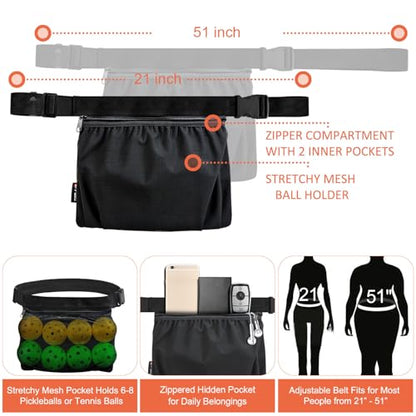 Tennis & Pickleball Ball Holder Waist Pouch for Practice, Training & Drills