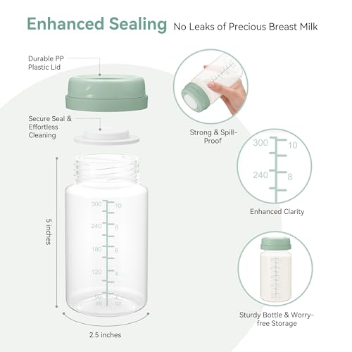 10oz Breastmilk Storage Bottle, Compatible with Momcozy Milk Cooler 22oz & Spectra Pumps, BPA-Free Wide-Neck Collection Bottles for Pumping & Fridge, Breastfeeding Essentials, 4PCS - size: 10oz-4pcs