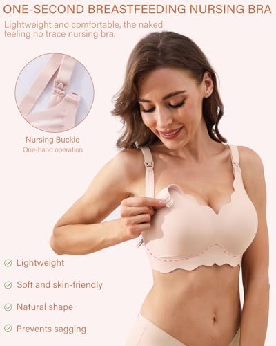 UHdod Nursing Bras for Breastfeeding, Seamless Wireless Maternity Bra - color: Black + Nude, size: Medium
