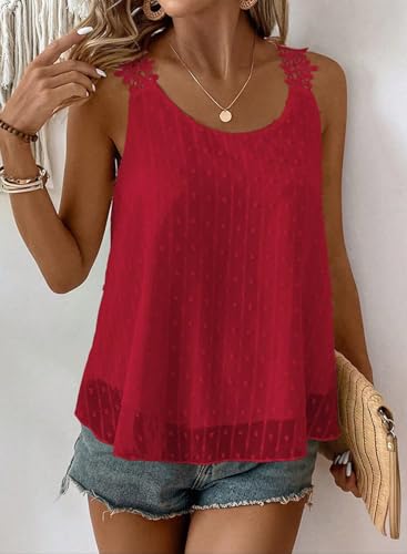 Falechay Tank Tops for Women Flowy Sleeveless Boho Summer Lace Camisole - color: Red, size: Medium