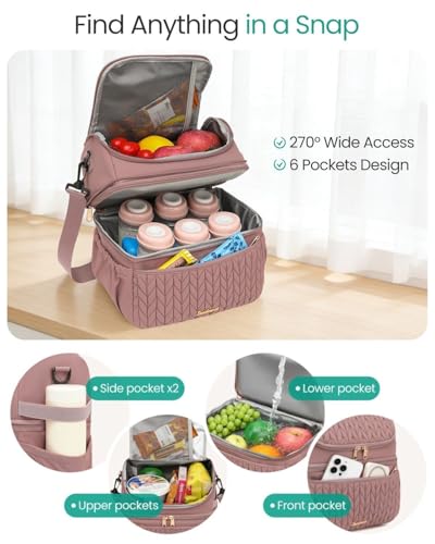 Breastmilk Cooler Bag, 12L Double Deck with Detachable Divider - color: Dusty Rose