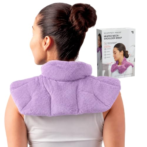Sharper Image Heated Neck & Shoulder Wrap - Microwavable Warm & Cooling Plush Pad, Scented Aromatherapy (100% Natural Lavender & Herb Spa Blend), Pain Tension Headache Relief Therapy, Gift for Women - color: Lavender, size: 1 Count (Pack of 1)