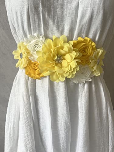 Flowers for Sashes Maternity Pregnancy Sash Belt for Baby Shower Wedding Bride - color: Yellow