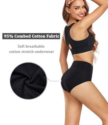 wirarpa Women's Underwear High Waisted Ladies Cotton Panties Soft Full Coverage Briefs 5 Pack - color: Black-5p, size: 4X-Large
