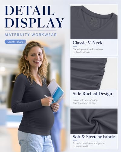 Neer 4 Pack Maternity Long Sleeve V Neck Under Scrub Tops - color: Black, White, Dark Gray, Light Heather Gray, size: Small