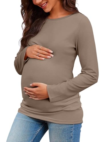Chuanqi Womens Maternity Shirt Fall Long Sleeve T-Shirts Pregnancy Clothes - color: A-khaki, size: Medium