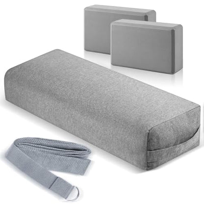 4 Pcs Yoga Bolster Pillow Blocks with Strap Set - color: Gray