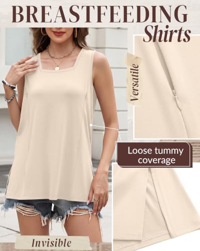 3 Pack Women's Nursing Tank Shirts - color: Khaki, Cream, Army Green, size: Medium
