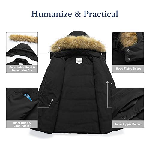 Chrisuno Women's Plus Size Winter Coat Waterproof Long Puffer Jacket Warm Thicken Parka with Removable Fur Hood - color: Black, size: 3X