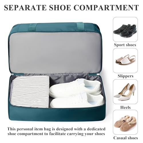 Travel Duffel Bag,Overnight Weekender Bags for Women with Shoe Compartment - color: Peacock Blue