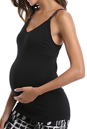 Womens Maternity Nursing Tank Cami for Breastfeeding with Adjustable Straps - color: Black/Grey/Green/White, size: Small