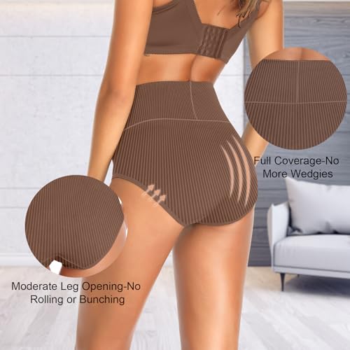 UMMISS Womens Underwear Cotton High Waisted Tummy Control Panties Plus Size Full Coverage Ladies Briefs - color: E-multi-5 Pack, size: Medium-Large
