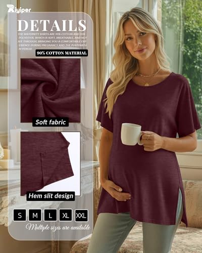Riyiper 3 Pack Women's Maternity Tunic Cotton Shirts - color: Burgundy, Gray Green, Black, size: Medium