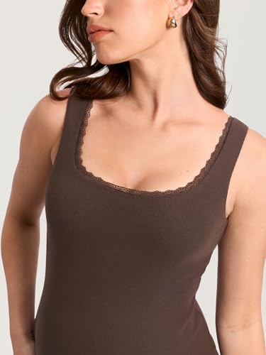 MOMANDA Cotton Ribbed Maternity Tank Tops - color: Clay Brown, size: Medium