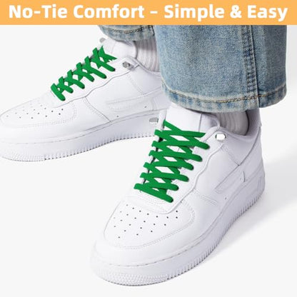 Stepace 2 Pairs Flat Elastic No Tie Shoe Laces for Kids and Adults Sneakers - color: Green