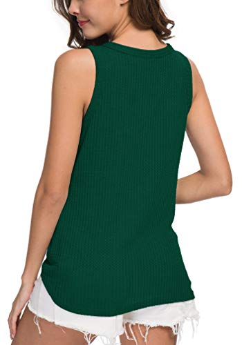 IWOLLENCE Womens Button Tank Tops Tie Front Knot - color: Dark Green, size: Large