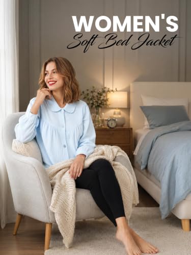 Casual Nights Women's Chenille Bed Jacket, Button Front Long Sleeve Sleep Top with Pockets - color: Blue, size: 3X