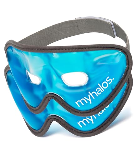 MyHalos Gel Mask - Reusable Cooling Eye Mask with Adjustable Straps - Cold Mask for Puffy Eyes, Dark Circles and Hangovers - Face Ice Pack Compress for Sinus, Headaches (Blue (Two-Pack)) - color: Blue - 2 Pack