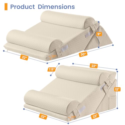 Sasttie Adjustable Wedge Pillow Set for After Surgery, Beige - color: Beige, size: Adjustable 9&12 Inch + 2 Head Pillows