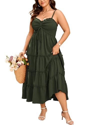 SHESTARR Plus Size Spaghetti Strap Summer Maxi Dress - color: Green, size: X-Large Plus