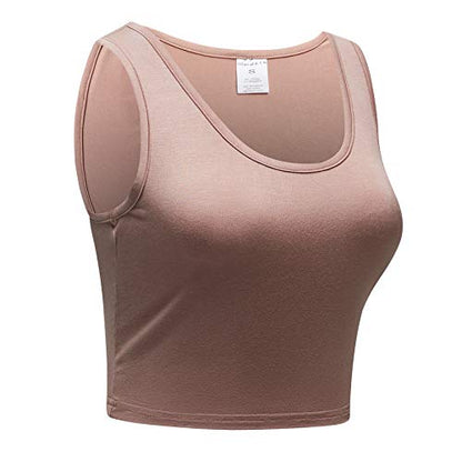 OThread & Co. Women's Basic Crop Tops Stretchy Casual Scoop Neck Sleeveless Crop Tank Top - color: Khaki, size: Large