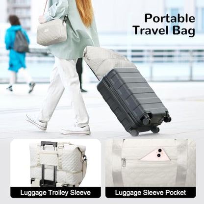 55L Travel Duffle Bag for Women, Large Overnight Weekend Bag, White - color: white