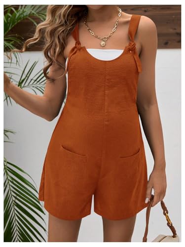 OYOANGLE Women's Maternity Romper Tie Knot Wide Strap Summer Overall - color: Redwood, size: Large