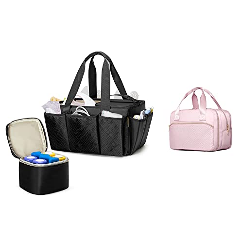 Fasrom Wearable Breast Pump Bag with Cooler Compartment and Ice Pack Bundle with Breast Pump Caddy Organizer Bag with Breastmilk Cooler