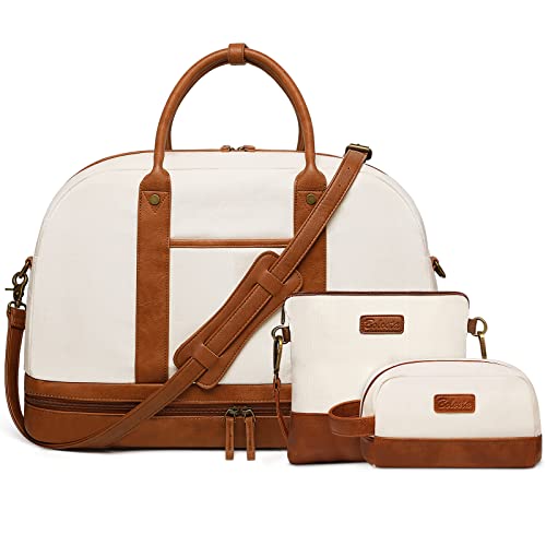Weekender Bag for Women Canvas Overnight Bag Large Travel Tote Bag Carry on Shoulder Duffle Bag With Shoe Compartment,Perfect for Travel/Daily Use/Birthday Gift … - color: B-Beige-1pcs