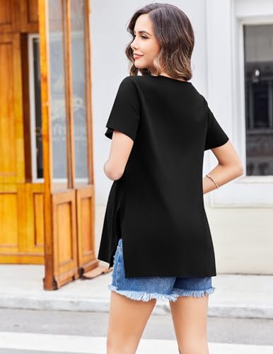 Ekouaer 3 Pack Maternity Shirts Short Sleeve Pregnancy Tops Summer Clothes - color: Black/Blue/Grey Striped, size: X-Large