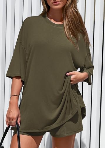 KIRUNDO 2 Piece Sets for Women Summer Lounge Sets Casual - color: Army Green, size: XX-Large