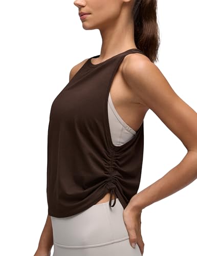 CRZ YOGA Pima Cotton Ruched Tank Top - color: Hot Fudge Brown, size: Large