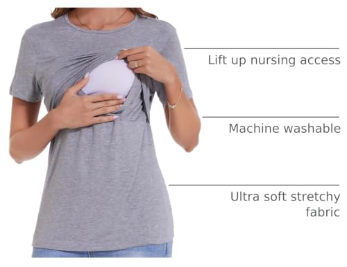 Sosolism Women’s Maternity Nursing Tops Breastfeeding 3-Pack S-XXL - color: Navy/Grey/Striped, size: Large