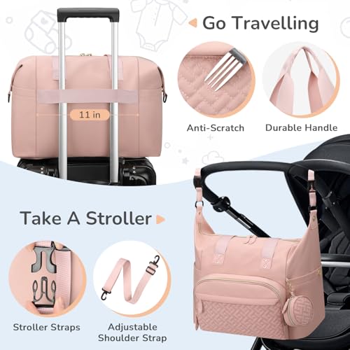 Tenot Diaper Bag Tote, Baby Bags with Pacifier Case Pink - color: Pink, size: Medium